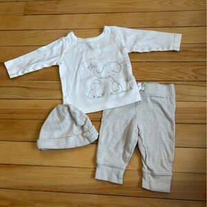 Carter's Three-Piece Set with Elephant Detail and Tan Striped Pants Set